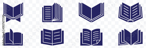 Book icon. Vector isolated book sign collection. Simple book symbol. Education sign. Vector illustration.