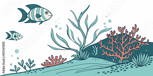 A colorful underwater scene with fish and coral Vector