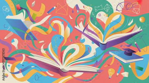 Earth surrounded by green leaves clouds wind turbines and city buildings on a green gradient background symbolizing eco friendly urban planning and sustainable development