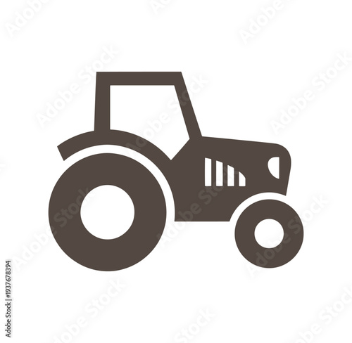 Brown tractor icon on white background for farming or agriculture use