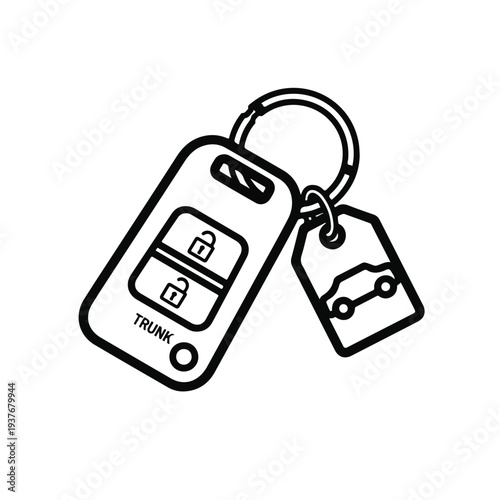 Car key fob with keychain on white background