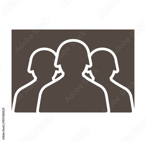 Three people silhouettes in a row facing different directions illustration