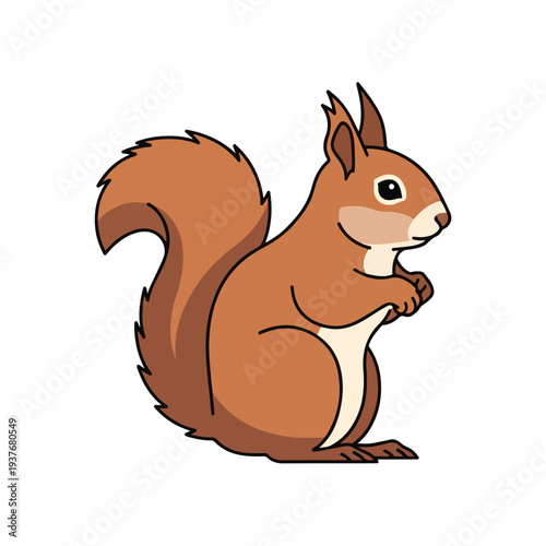 Cute cartoon squirrel standing on hind legs looking around