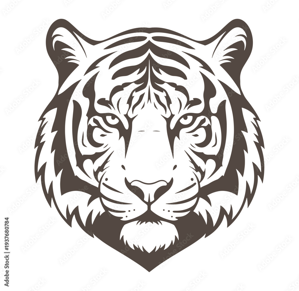 Fototapeta premium Tiger head illustration in brown and white colors animal portrait