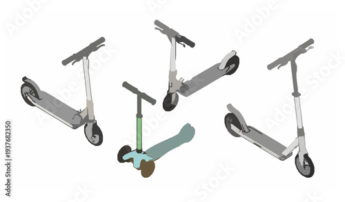 Isometric Kick Scooter Collection Urban Transport Vector Set