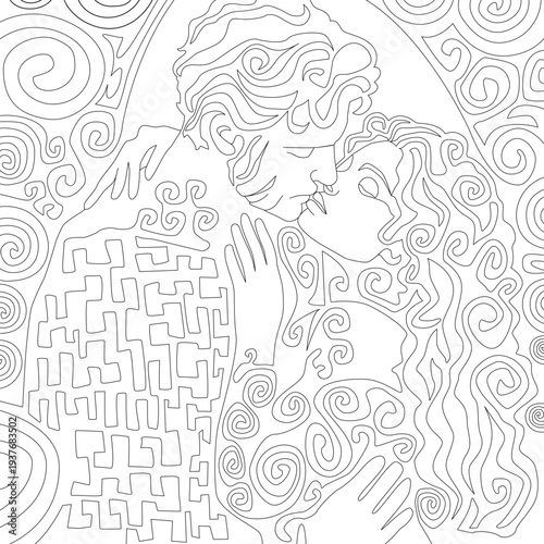couple kissing romance line art design.