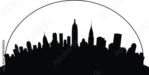 City skyline silhouette vector illustration, modern urban landscape with skyscrapers, architectural cityscape design, metropolitan building outline, night horizon graphic, downtown skyline art