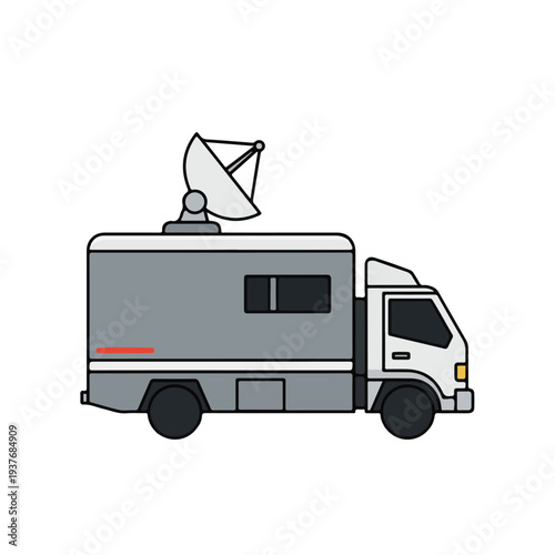Mobile broadcasting truck with satellite dish on top