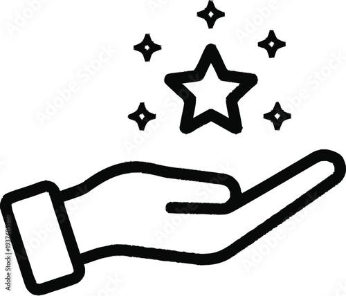 Hand holding star with sparkles icon representing achievement success reward recognition and quality service concepts