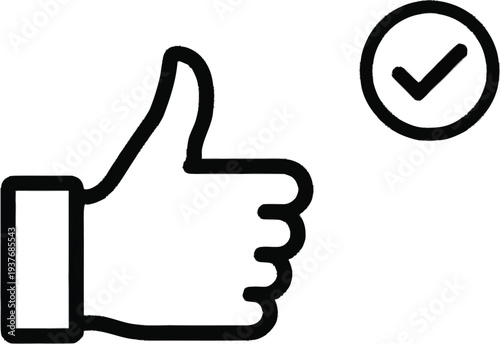 Thumbs up icon with check mark symbol representing approval and social media engagement for digital marketing success