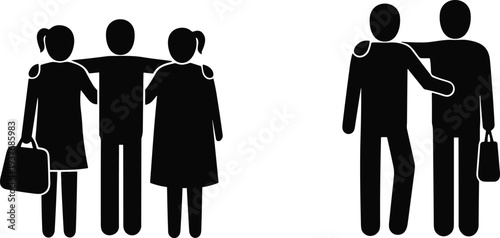 Human figures silhouette icon set showing friendship, support, and social interaction, abstract design for teamwork, communication, emotion, and creative illustration