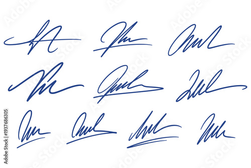Handwritten signature set with realistic autograph signatures
