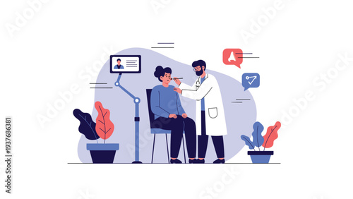 Professional doctor or specialist performing a physical examination of a patient head in a modern medical clinic.