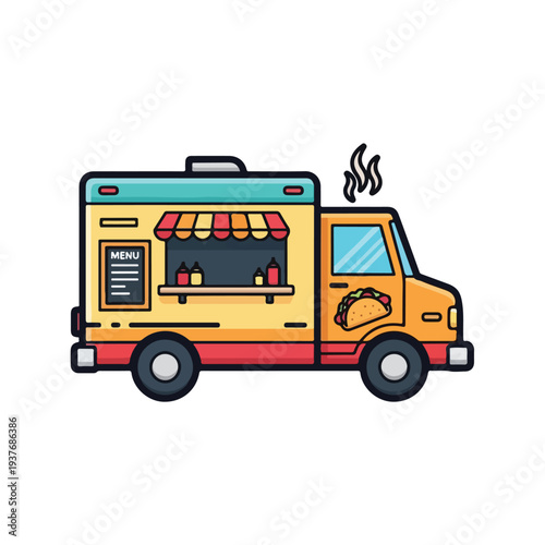 Wallpaper Mural Colorful food truck with menu board and steam coming out Torontodigital.ca