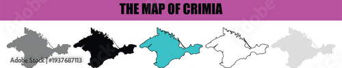 Silhouette, dot, dotted, lineart, outline Collection of outline and filled map illustrations of the Crimean Peninsula presented in various styles isolated on a white background