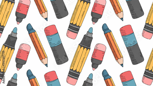 Colorful pencils scattered on white background artistic supplies creative tools education concept