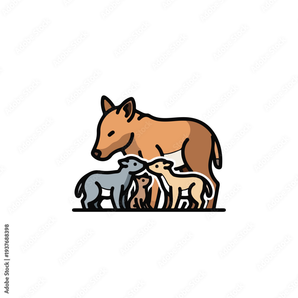 Fototapeta premium mother dog and puppies standing together in a line