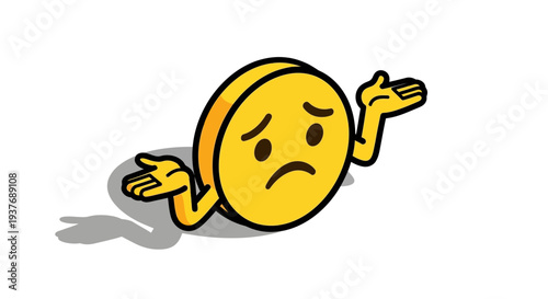 Unhappy yellow emoticon character with frowning face and outstretched arms.