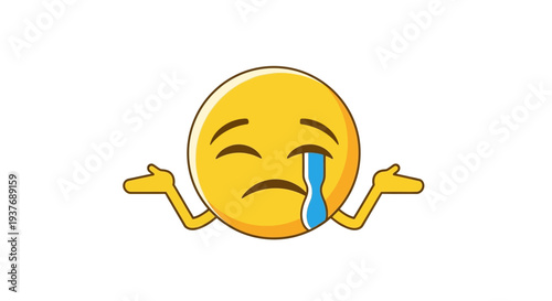 Sad crying emoticon with tears and outstretched arms.