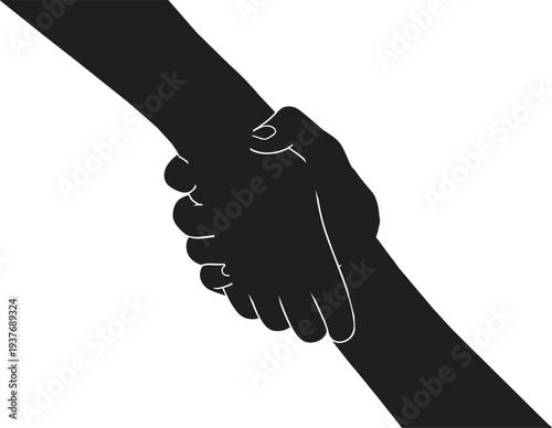 Two hands silhouette icon showing support, unity, and compassion, abstract design symbolizing help, teamwork, solidarity, and humanitarian illustration
