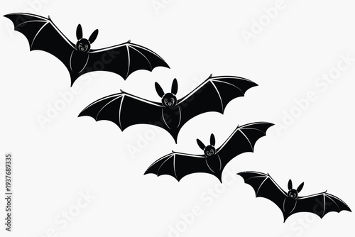 Halloween Bat Silhouettes Vector – Flying Black Bat Outlines on White Background, Collection of Spooky Bat Shapes