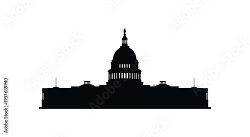 A striking black silhouette of the united states capitol building against a stark white background silhouette high quality