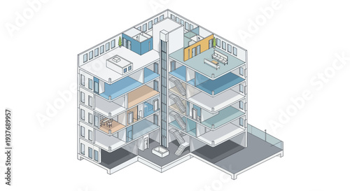 Architectural Isometric Cutaway of a Modern Apartment Building.