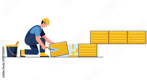 Flooring installer laying tiles vector