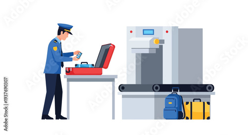 Airport security officer scanning vector