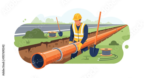 Pipeline installation worker vector
