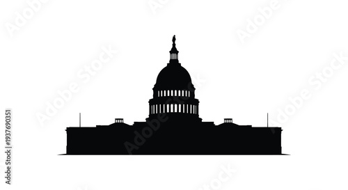 A striking black silhouette of the united states capitol building against a white background silhouette high quality professional
