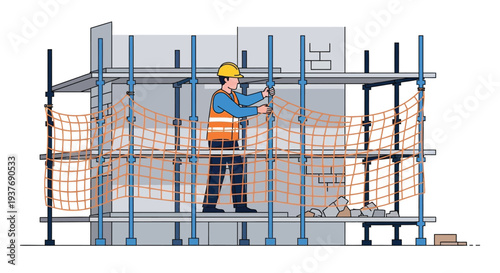 Construction worker on scaffolding vector