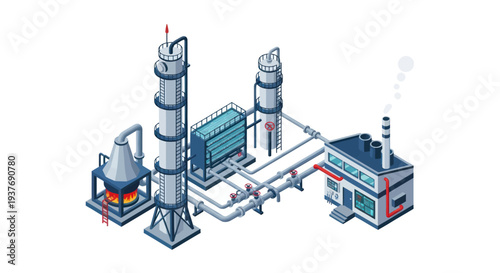 Industrial Chemical Plant with Towers and Buildings.