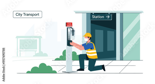 Technician validating transport ticket at station gate
