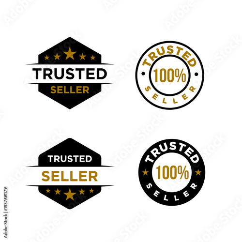 Trusted Seller and 100% Quality Guarantee Badges with Star Ratings Vector Illustration