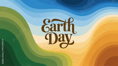 Earth day awareness concept with colorful wavy lines and brown text on a gradient background