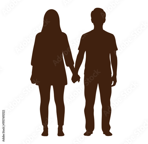 silhouette of a man and woman holding hands standing together