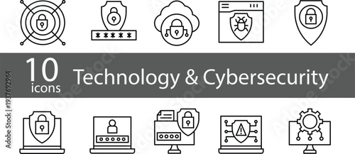  Outline Icon Set  Technology & Cybersecurity