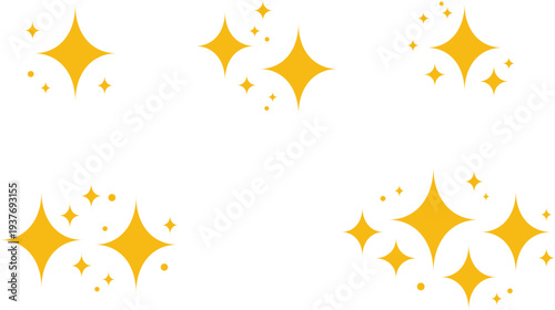 Golden Sparkle Stars Set – Shining Magic Glitter Starburst Icons Collection, Decorative Twinkle Light Elements Vector Style