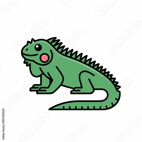Cute green iguana cartoon character. Flat vector illustration of a tropical lizard reptile isolated on white background.