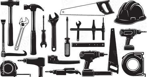 Construction Tools Silhouette Set, Builder Vector Bundle.