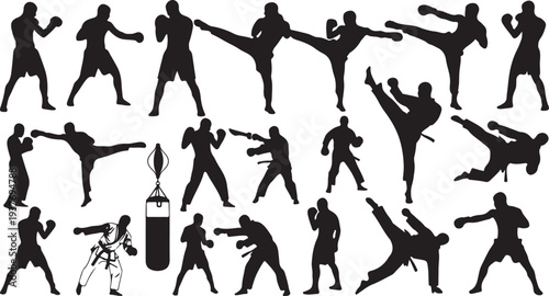 Boxing Fighter Silhouette Bundle, Martial Arts Vector Set