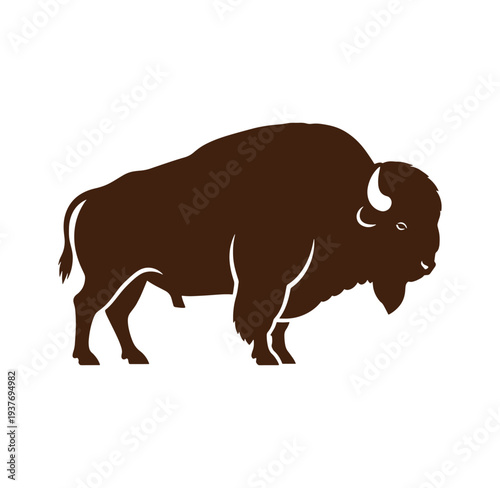 Brown bison standing profile view animal illustration  large mammal with horns