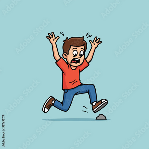 Man jumping in surprise with arms raised high in excitement