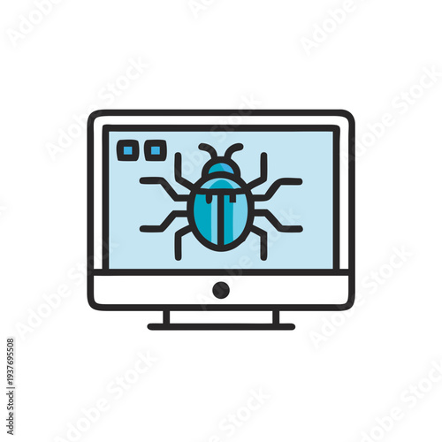 Flat vector malware bug icon isolated on white background