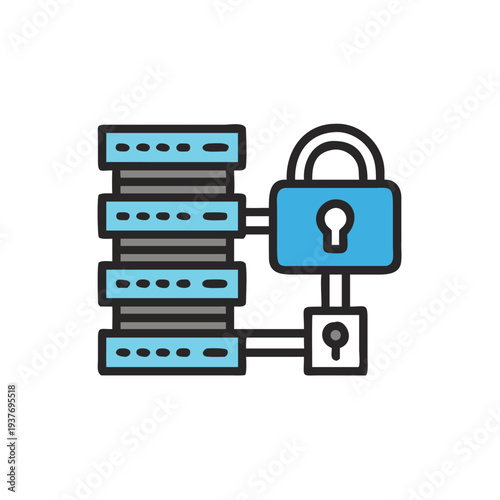 Flat vector locked database icon isolated on white background