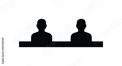 Two individuals are depicted in a stark minimalist black silhouette against a white background silhouette high quality professional