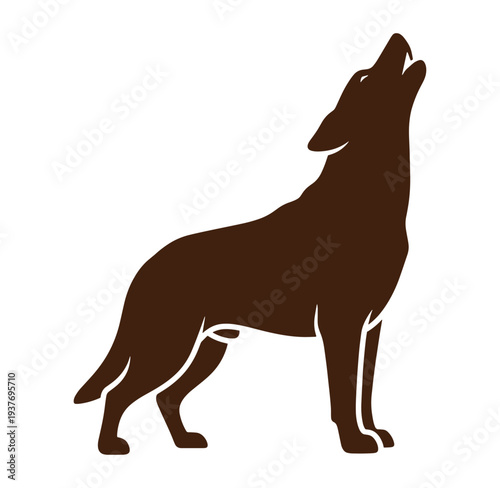 Brown dog howling upwards in standing position  isolated on white background