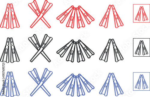 Butterfly knife icon set red black blue isolated on transparent background vector