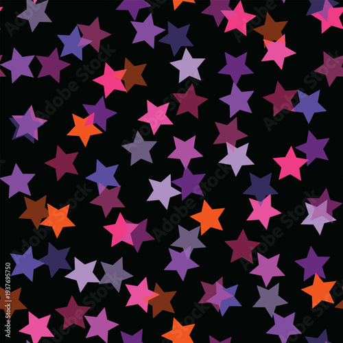 Seamless pattern with color stars, confetti background. Splash effect banner. Vector abstract illustration for wallpaper, wrapping paper, backdrop, textile etc.